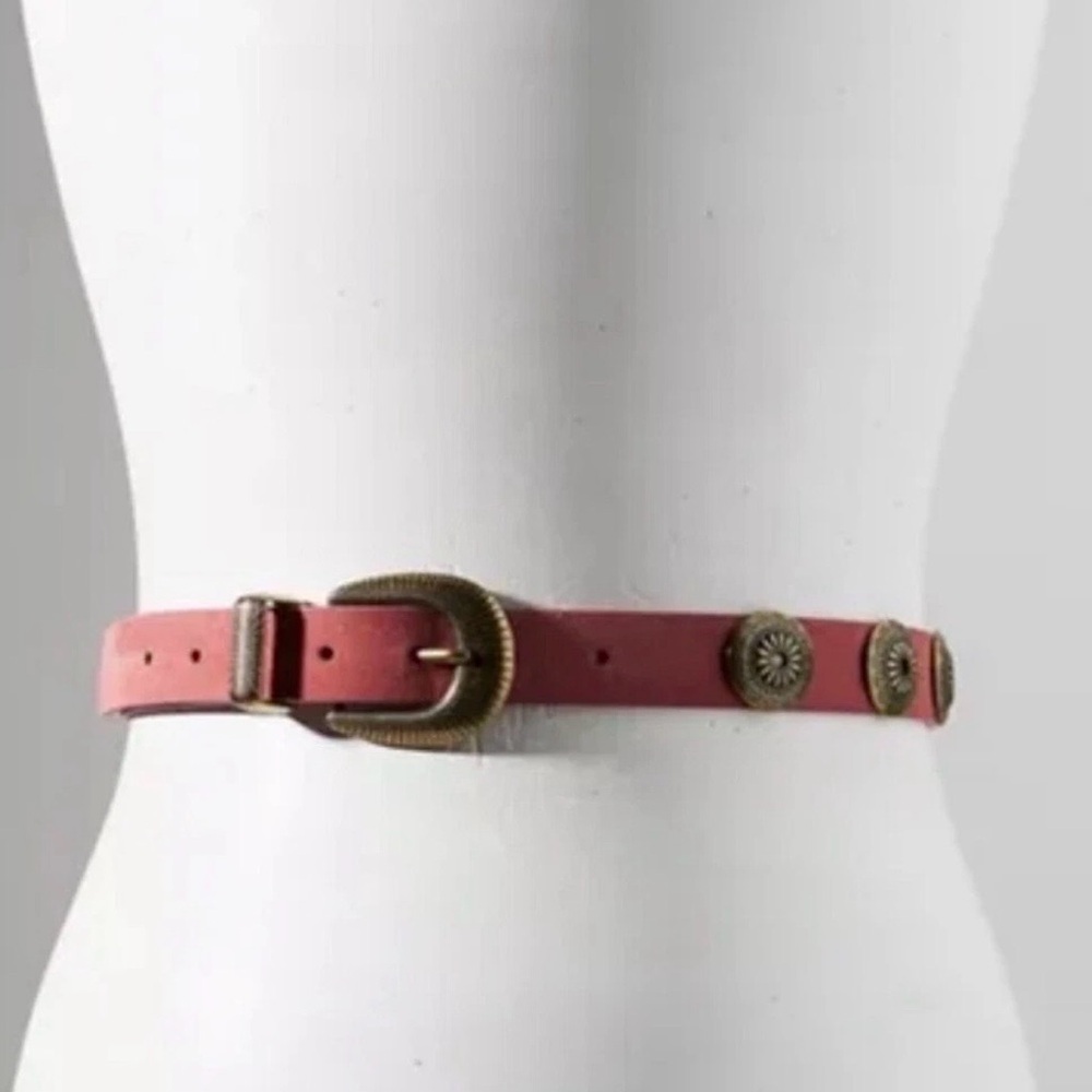 NWT Linea Pelle Suede Western Belt Pink Antique Coin Studded Rare Boho Luxe—S